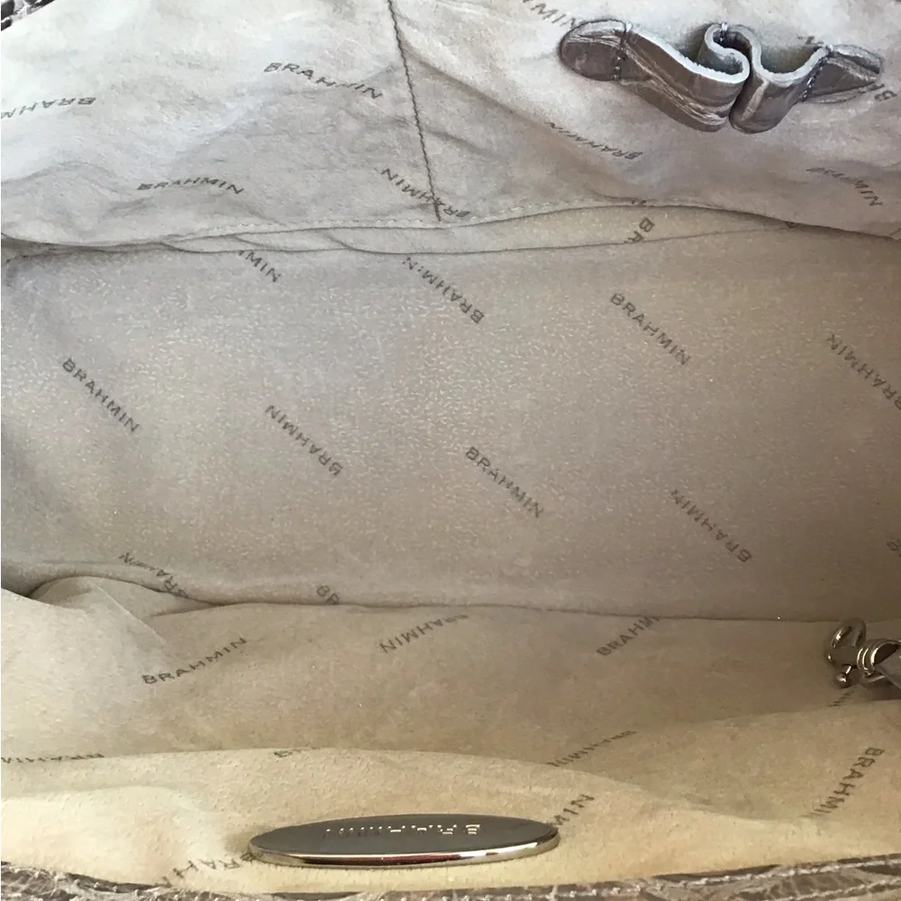 Brahmin Melbourne Mini Asher Satchel Bag in Gray Crocodile Embossed Leather